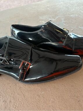 Calvin Klein Men's Black Patent Leather Double Monk Strap Loafers